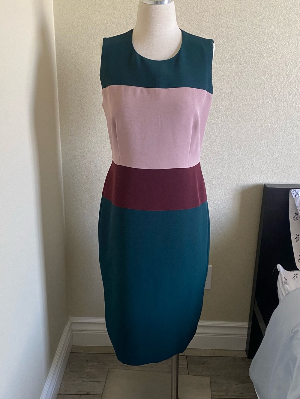 Ann Taylor Teal, Blush & Burgundy Colorblock Sheath Dress